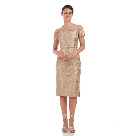 JS Collection‎ Women’s Size 2 Gold Taylor Scallop Cocktail Dress NWOT - Picture 1 of 9